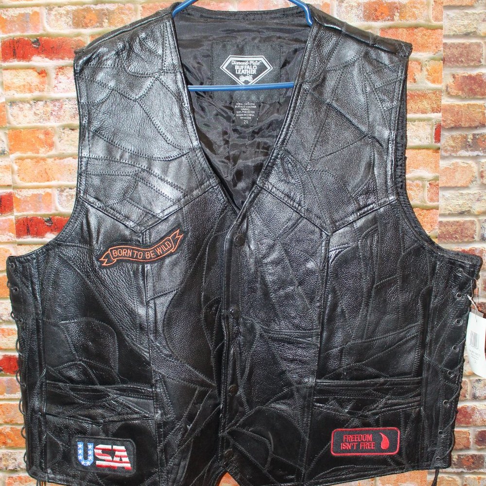 Genuine Leather Biker Vest 2X